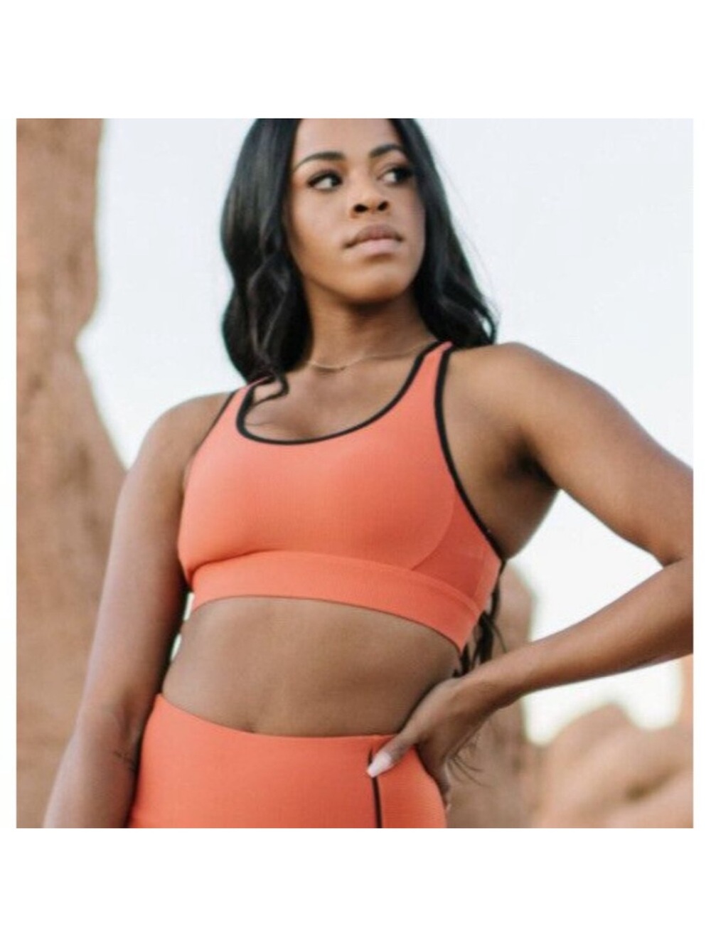 Zyia Burnt Orange Ribbed Premium Adjustable Sports Bra Size XL Sweat-Wicking